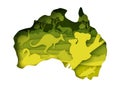 Mainland Australia map with wildlife, vector illustration in paper art style.