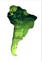 Mainland South America Map With Wildlife, Vector Illustration In Paper Art Style.