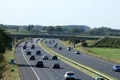 Traffic on motorway M55 in countryside, Lancashire