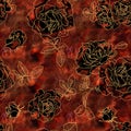 Brown shades stylized bouquet roses seamless pattern