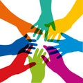 Symbol of the union with several colored hands that are stretched in star.