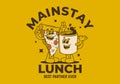 Mainstay lunch, best partner ever. Mascot character of a coffee mug and a slice pizza