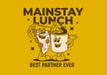 Mainstay lunch, best partner ever. Mascot character of a coffee mug and a slice pizza