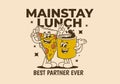 Mainstay lunch, best partner ever. Mascot character of a coffee mug and a slice pizza