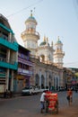 The mainstreet of Mawlamyine, Myanmar, with the beautiful mosque. Myanmar. Burma.