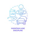 Maintain lane discipline blue gradient concept icon