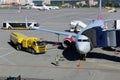 Maintenance of the aircraft at the international airport Vnukovo Moscow - July 2017