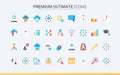Support for computer software, program code trendy flat icons set, maintenance service