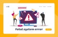 404 Maintenance Error, Page Not Found, Site Under Construction Landing Page Template. Tiny Characters at Huge Computer Royalty Free Stock Photo