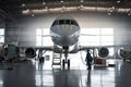 maintenance hangar, with team of technicians performing routine checkups on aircraft Royalty Free Stock Photo