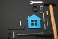 Maintenance in house, home repair. Toolset renovation background. Copy space for text