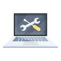 Maintenance laptop repair icon, cartoon style