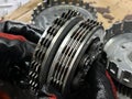 maintenance of motorcycle engine clutch system. repair and maintenance motorcycle concept. Royalty Free Stock Photo