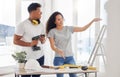 Maintenance, planning and diy with a couple in their new house together for a remodeling project. Construction, real Royalty Free Stock Photo