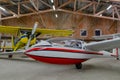 Maintenance, repair and storage hangar for glider and propeller aircraft. General aviation scene at small airfield Royalty Free Stock Photo