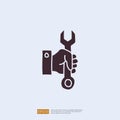 maintenance service concept icon with hand hold wrench sign symbol. engineering related icon for plumbing, industrial, Royalty Free Stock Photo