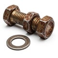 Rusty Bolt and Nut with Washer Isolated on White Background Royalty Free Stock Photo