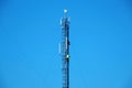 Maintenance staff at the work. High-altitude work. Workers repair cell tower Royalty Free Stock Photo