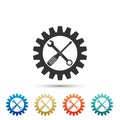 Maintenance symbol - screwdriver, spanner and cogwheel icon isolated on white background. Service tool symbol. Setting