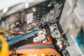 Maintenance update system upgrate concept. computer parts with harddisk, ram, CPU, graphics card, solid state drive SSD ,