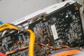 Maintenance update system upgrate concept. computer parts with harddisk, ram, CPU, graphics card, solid state drive SSD ,