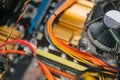 Maintenance update system upgrate concept. Dust-covered parts of system block. old graphics card. Replacing desktop computer parts