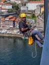 Maintenance work on the Dom Luis 1 Bridge, Porto, Portugal. Royalty Free Stock Photo