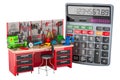 Maintenance work table with tools and calculator, 3D rendering Royalty Free Stock Photo