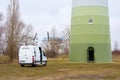 Maintenance work on a wind turbine of the company Enercon in Magdeburg