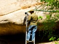 Maintenance worker inside Huanghuacheng Great Wall