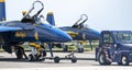 Maintenance workers servicing US Navy Blue Angel jets Royalty Free Stock Photo