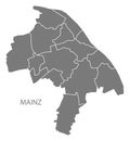 Mainz city map with boroughs grey illustration silhouette shape