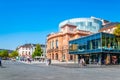 MAINZ, GERMANY, AUGUST 17, 2018: Tourists are passing by the Staatstheatre in the center of Mainz, Germany