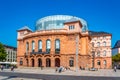 MAINZ, GERMANY, AUGUST 17, 2018: Tourists are passing by the Staatstheatre in the center of Mainz, Germany