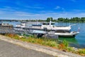 Mainz, Germany - Cruise ship called `Johann Wolfgang von Goethe` by company Primus Line docket at Rhine river in Mainz