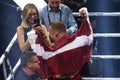 Mairis Briedis celebrates win over Krzysztof GÃâowacki with knockout KO, Royalty Free Stock Photo