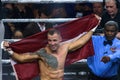 Mairis Briedis celebrates win over Krzysztof GÃâowacki with knockout KO Royalty Free Stock Photo