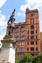 Maisonneuve monument and New York Life Building in Montreal, Can