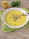 Maize cream soup with chia seeds Royalty Free Stock Photo