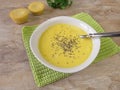 Maize cream soup with chia seeds Royalty Free Stock Photo