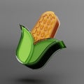 Maize 3D illustration isolated on gray background. Glass design elements. Corn Realistic 3d illustration.