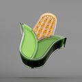 Maize 3D illustration isolated on gray background. Glass design elements. Corn Realistic 3d illustration.