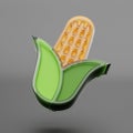 Maize 3D illustration isolated on gray background. Glass design elements. Corn Realistic 3d illustration.