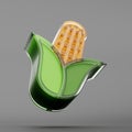 Maize 3D illustration isolated on gray background. Glass design elements. Corn Realistic 3d illustration.