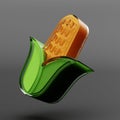 Maize 3D illustration isolated on gray background. Glass design elements. Corn Realistic 3d illustration.