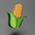 Maize 3D illustration isolated on gray background. Glass design elements. Corn Realistic 3d illustration.