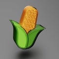 Maize 3D illustration isolated on gray background. Glass design elements. Corn Realistic 3d illustration.