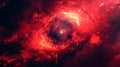 Majestic Abstract Fiery Cosmic Nebula Texture in Deep Red and Black Shades. Big Bang And Apocalypse View