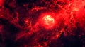 Majestic Abstract Fiery Cosmic Nebula Texture in Deep Red and Black Shades. Big Bang And Apocalypse View