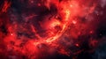 Majestic Abstract Fiery Cosmic Nebula Texture in Deep Red and Black Shades. Big Bang And Apocalypse View